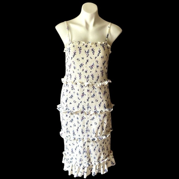 No Boundaries White Floral Juniors Fully Smocked Dress With Ruffles Size Large - Picture 1 of 5